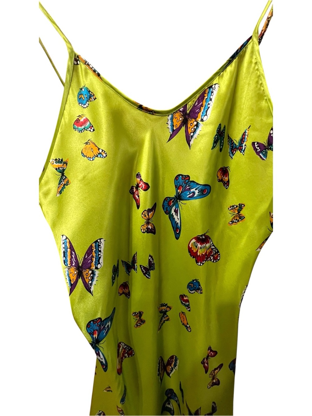 Opulence Butterfly Satin Slip Dress Lime Green Y2K Size M - Picture 6 of 6